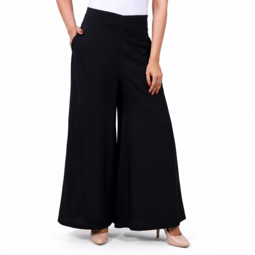 Women’s Black Rayon Palazzo – Wide Leg with Pockets