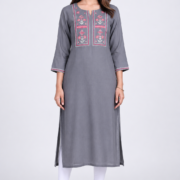 Women's Rayon Embroidered Kurti Grey Front View