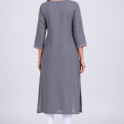Women's Rayon Embroidered Kurti Grey Back View
