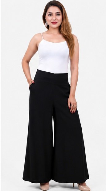 Women’s Black Rayon Palazzo Pants – Full Front View