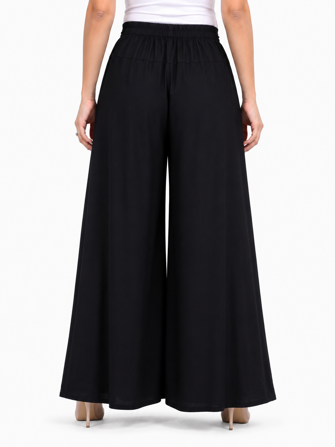 Women’s Black Rayon Palazzo Pants – Back View